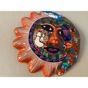 Mexican Folk Art Terracota Sun and Moon Wall Hanging